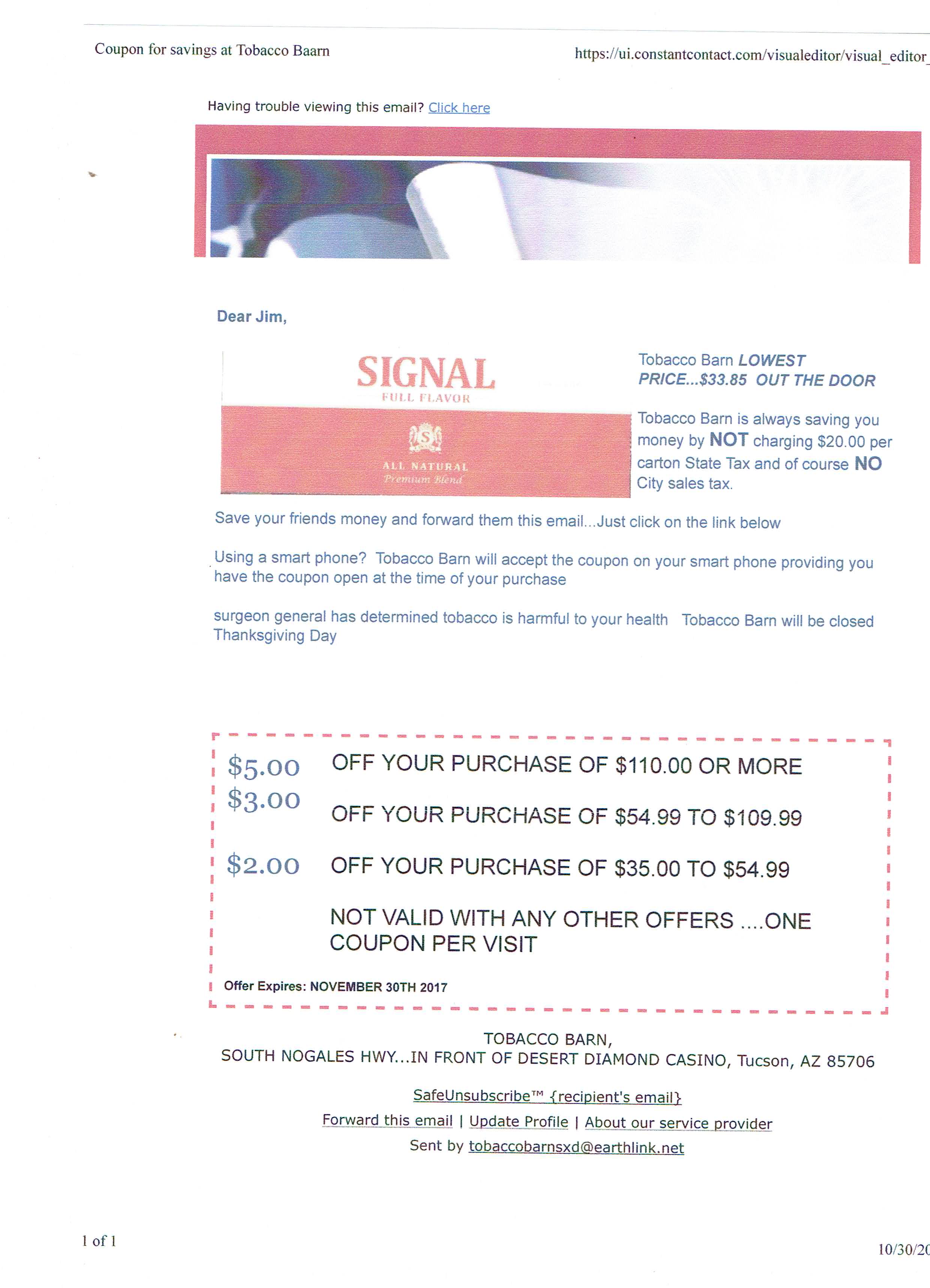 Coupons Tobacco Barn